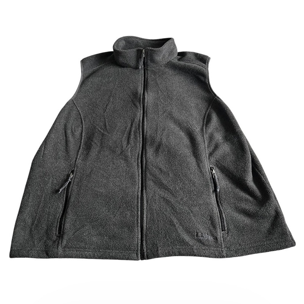 LL Bean Womens 3X Gray Fleece Full Zip Vest Mock Neck 284528 Sleeveless Jacket